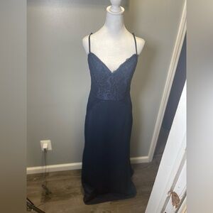 Hayley Paige Occasions Women's Navy Maxi Sleeveless Lace Top Cocktail Dress SZ10